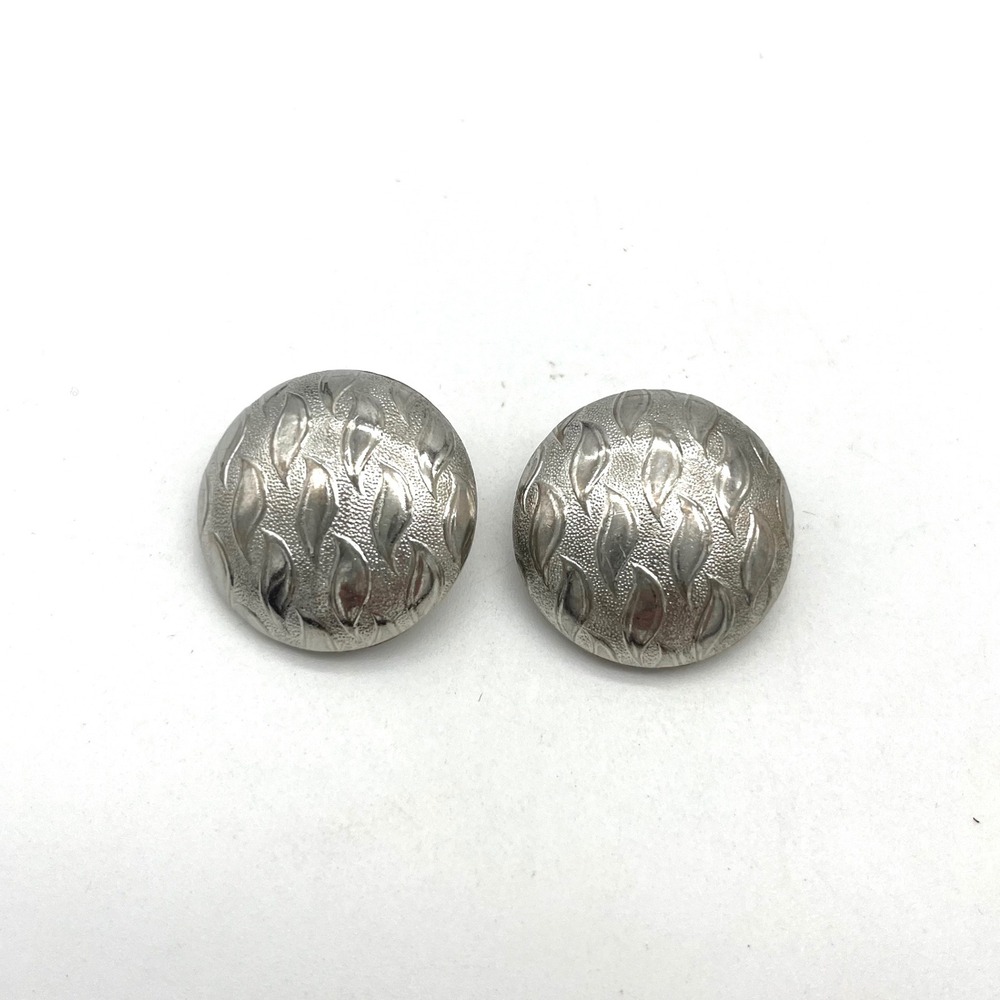 Vintage Star Silver‎ Tone Clip On Earrings Round Textured Statement Jewelry